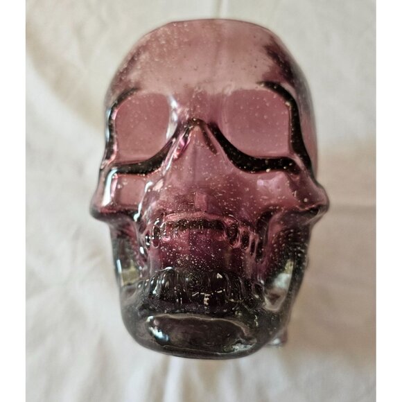 Purple Skull-Shaped Glass Candy Dish/Vase W/Speckled Design Halloween Decor - Picture 3 of 4